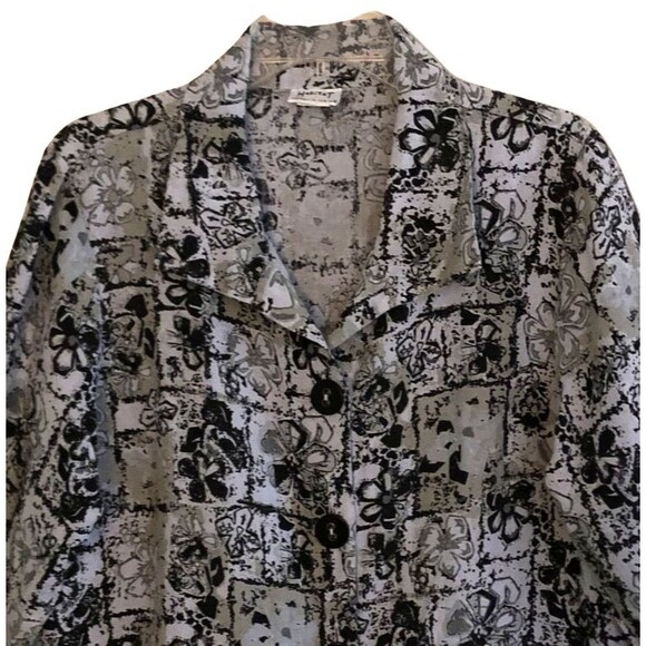 Habitat 100% Linen Button Down Shirt Womens Size L Floral Garden Girl Lagenlook - Picture 2 of 15